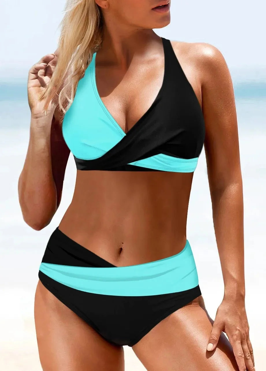 Sexy Cross Chest Strap Bikini New Soft Bag Shoulder Women's Swimming Suit Beach Fashion Color Block Summer Swimwear