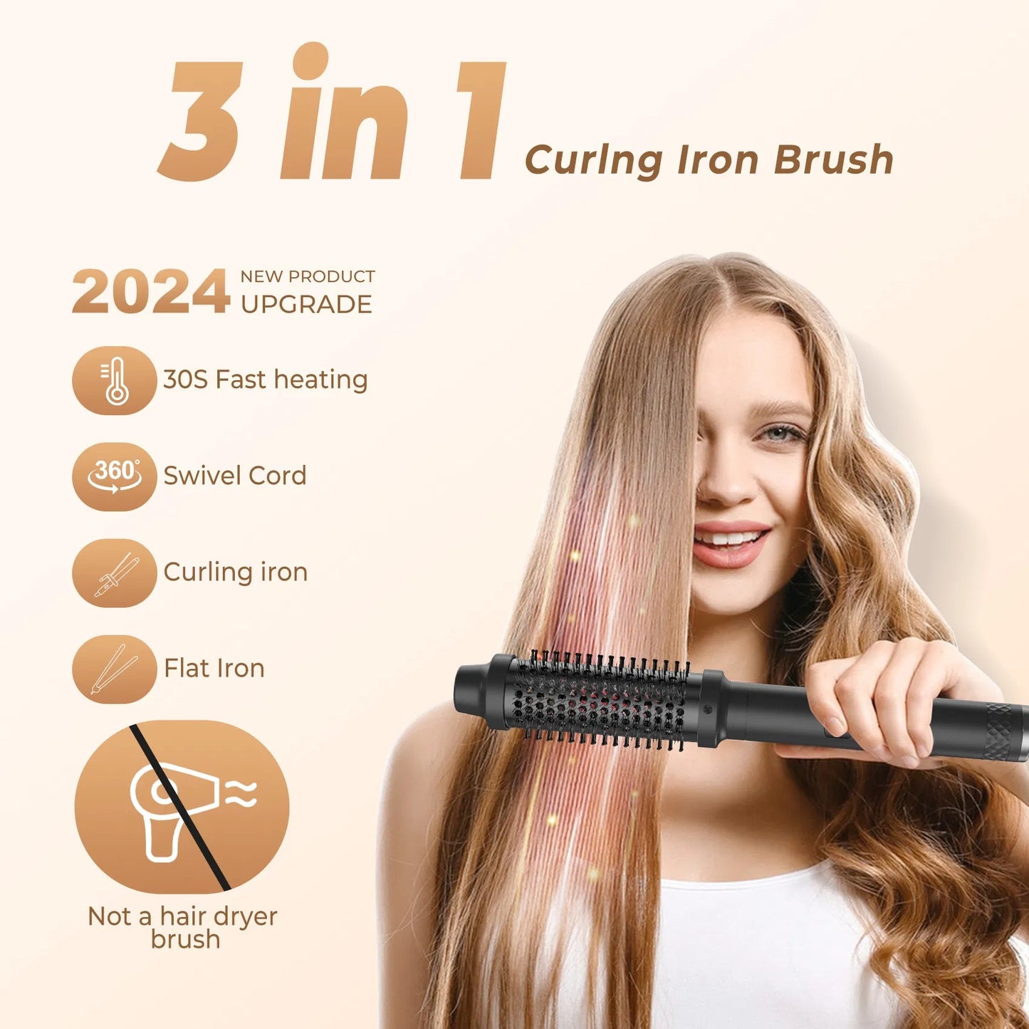Thermal Brush,1.5 In Ionic Heated Round Brush Makes Hair Smoother, 110-240V 30S Fast Heating 5 Temperatures - Black