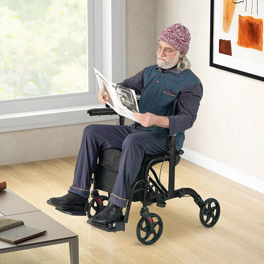 Folding Rollator Walker with Seat and Wheels Supports up to 300 lbs-Red