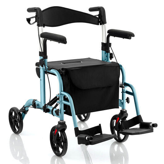 Folding Rollator Walker with Seat and Wheels Supports up to 300 lbs-Red