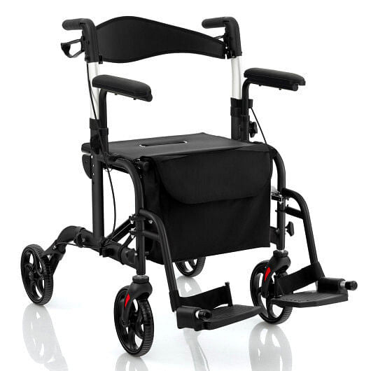 Folding Rollator Walker with Seat and Wheels Supports up to 300 lbs-Red