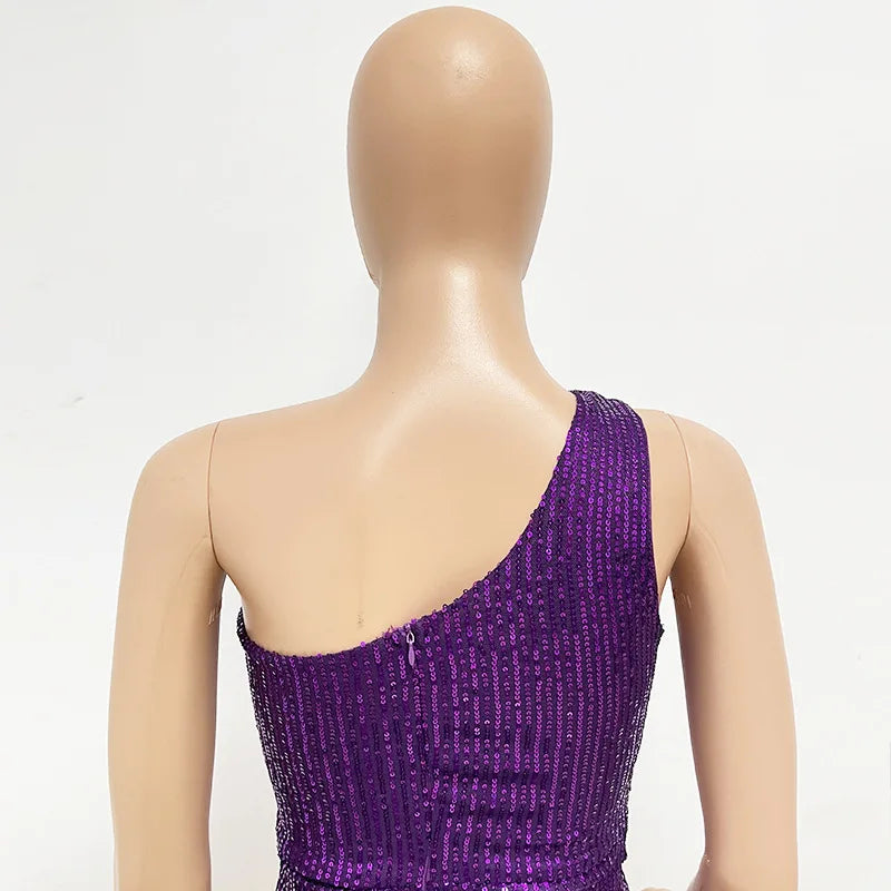 sexy women's dress summer pleat one shoulder sequin birthday evening dresses woman elegant party dresses cocktail prom dress X99