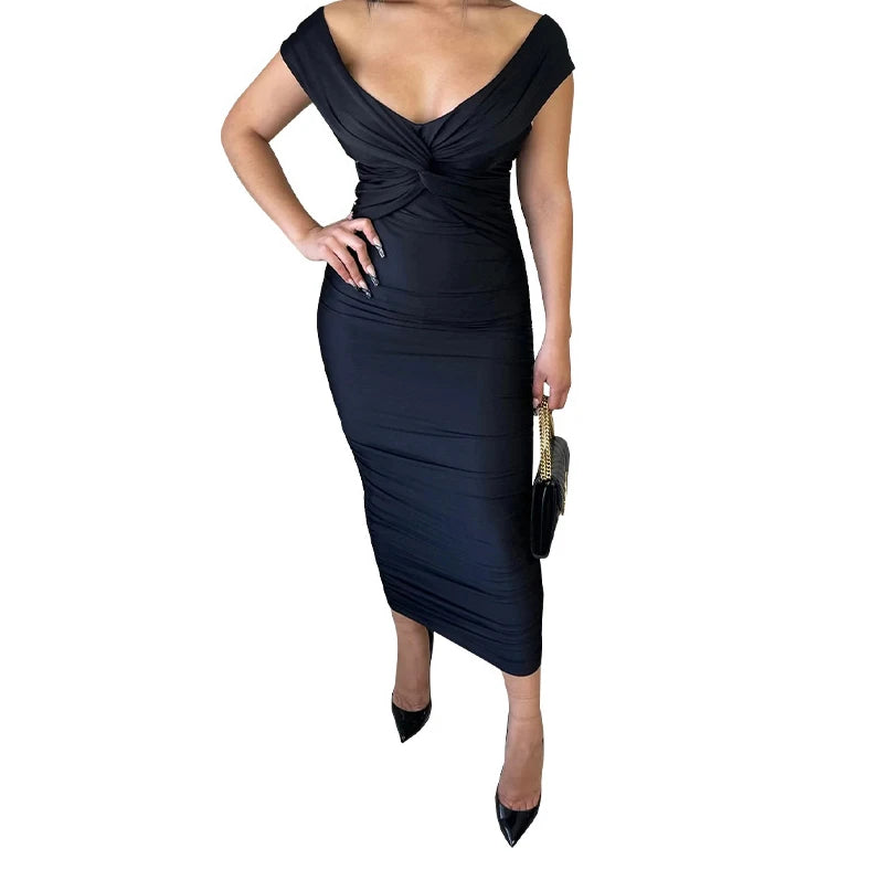 Women Evening Dresses V-neck Pleated Cocktail Elegant Party Dress Off The Shoulder Birthday Formal Prom Dresses XSY034 vestido