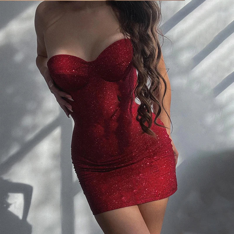 Sexy Pleat Strapless Long Dresses Women Sleeveless Backless Hip Package Lace-up Party Dress Lady New Christmas Cocktail Gowns