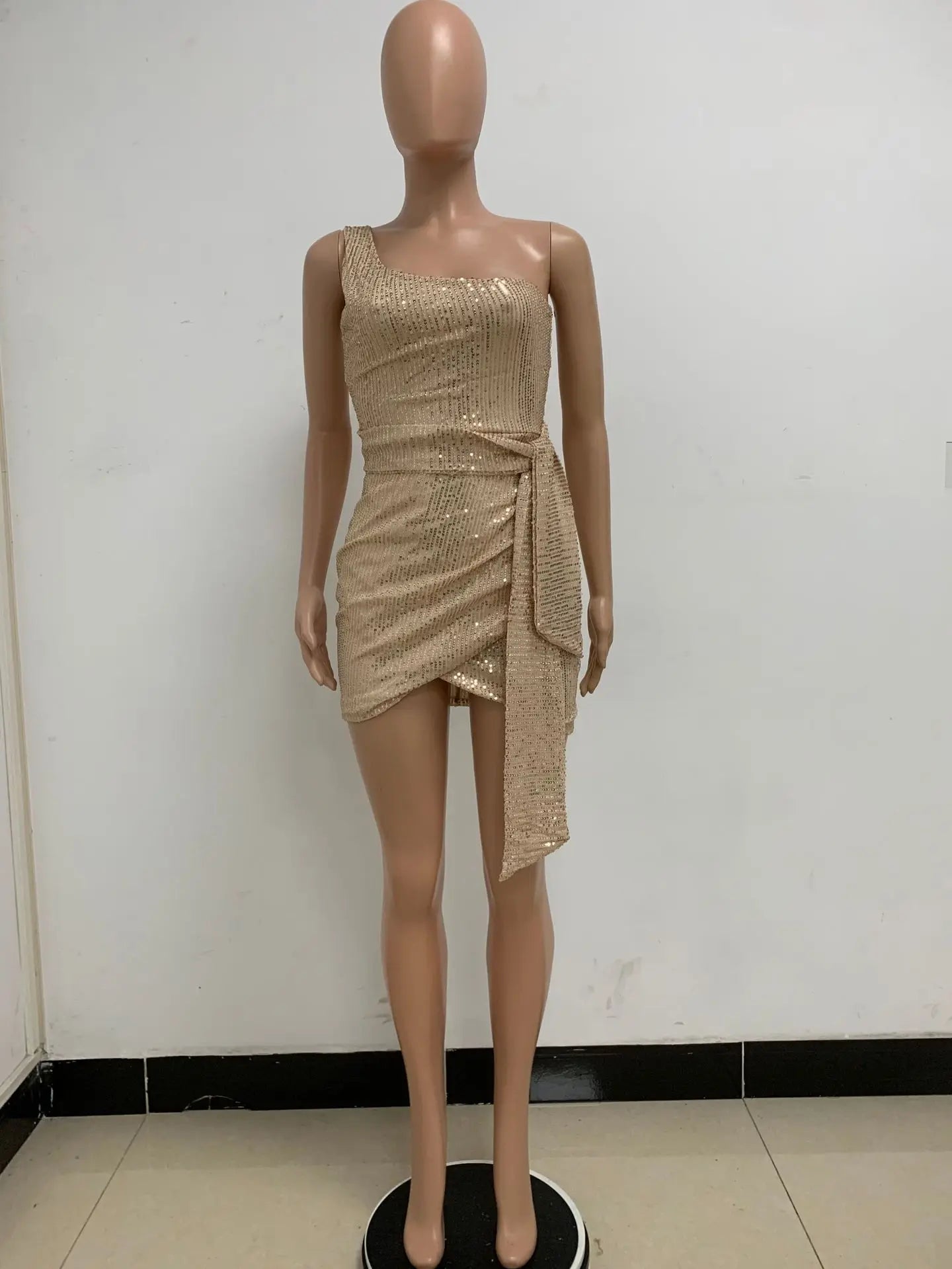 sexy women's dress summer pleat one shoulder sequin birthday evening dresses woman elegant party dresses cocktail prom dress X99