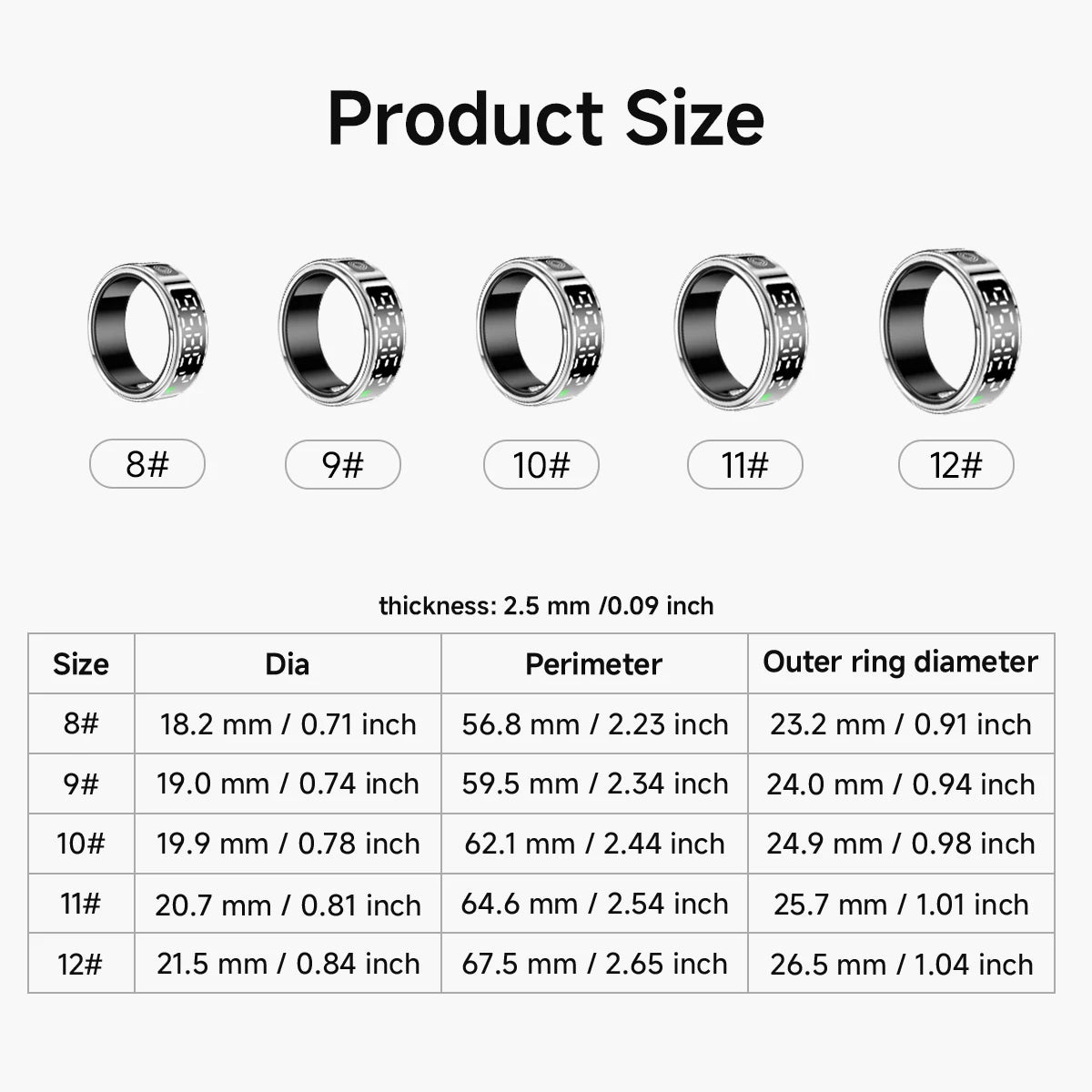 LED Display Screen Smart Ring for Heart Rate Oxygen Sleep Monitoring Multi Sports Modes Waterproof Bluetooth Women Healthy Rings