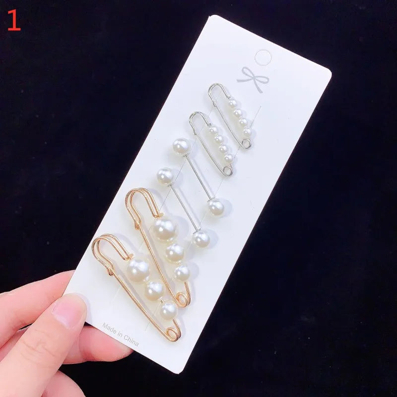 6PCS Brooch Set Big Beads Fashion Clothing Brooches for Women Pearl Lapel Pin Sweater Dress Brooch Pins Badge Buckle Accessories