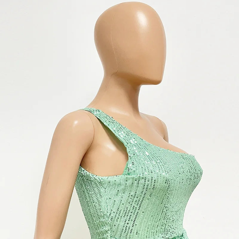 sexy women's dress summer pleat one shoulder sequin birthday evening dresses woman elegant party dresses cocktail prom dress X99