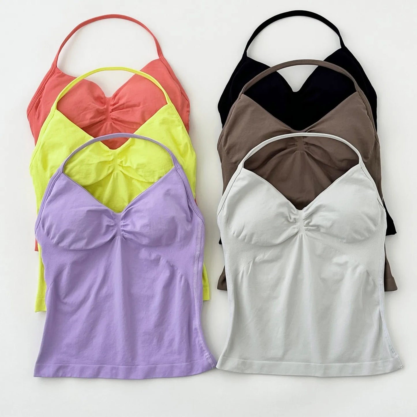 ARFTE Longline Strappy Gym Top Backless Gym Clothes Women Scrunch Built-in Bra With Removable Cups Yoga Tank Tops