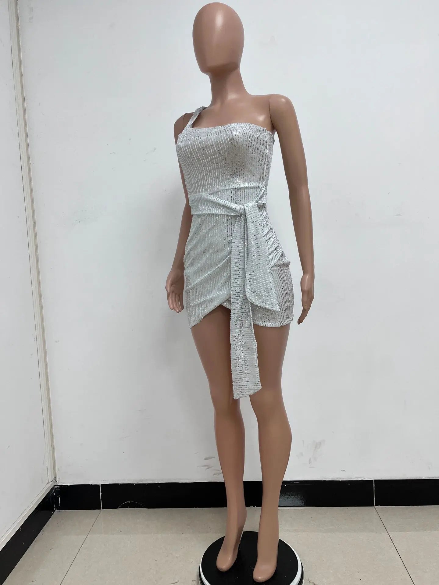 sexy women's dress summer pleat one shoulder sequin birthday evening dresses woman elegant party dresses cocktail prom dress X99