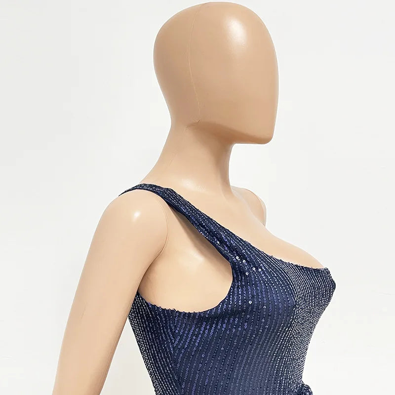 sexy women's dress summer pleat one shoulder sequin birthday evening dresses woman elegant party dresses cocktail prom dress X99