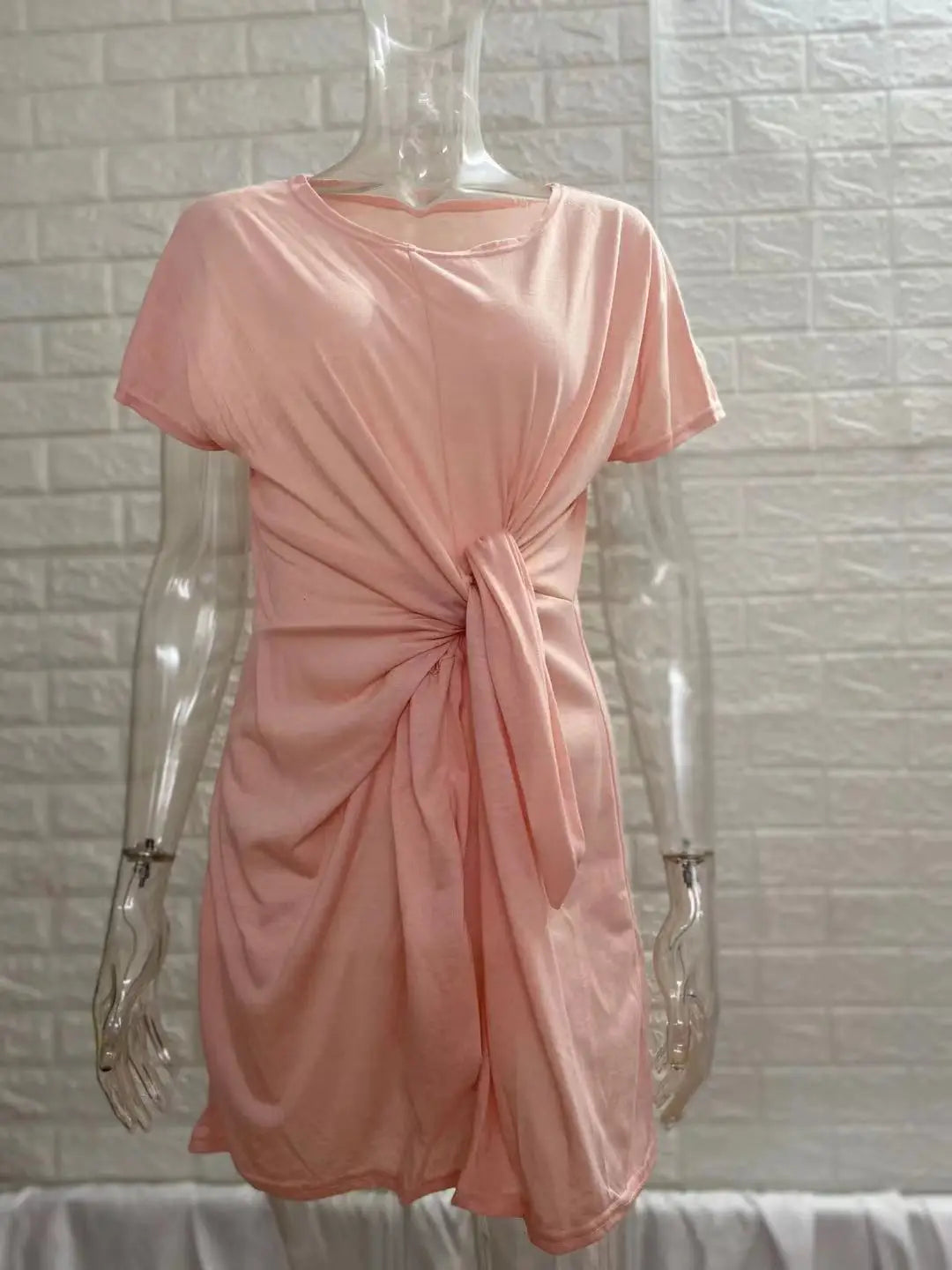 Dress Women Summer O-neck Short Sleeve Asymmetrical Lace Up Waist Solid Color Dresses 2022 Casual Vestidos Dropshipping JQMY9675