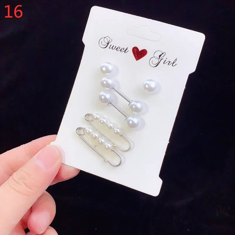 6PCS Brooch Set Big Beads Fashion Clothing Brooches for Women Pearl Lapel Pin Sweater Dress Brooch Pins Badge Buckle Accessories