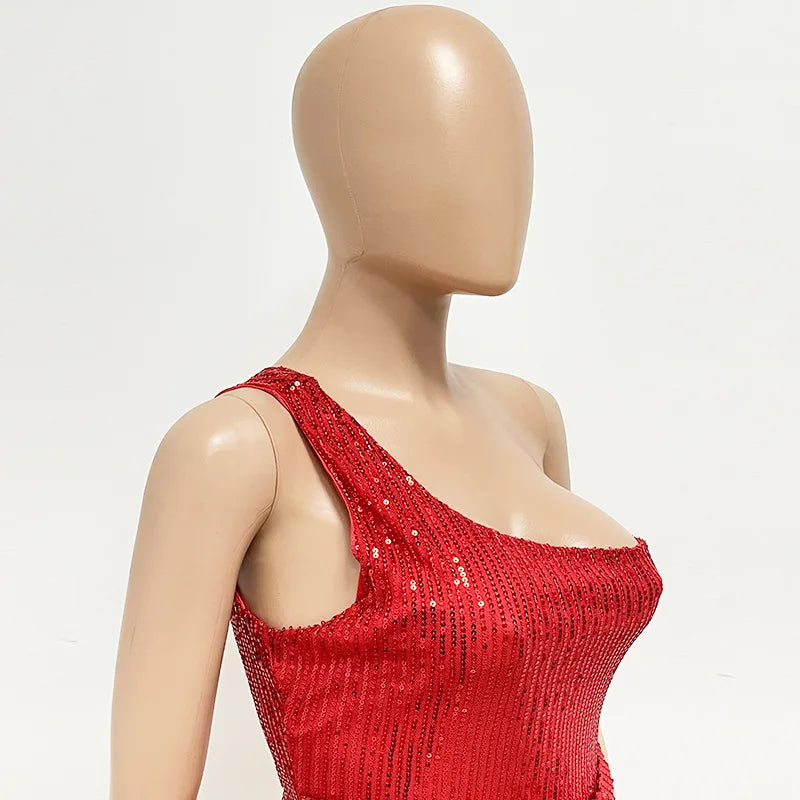 sexy women's dress summer pleat one shoulder sequin birthday evening dresses woman elegant party dresses cocktail prom dress X99