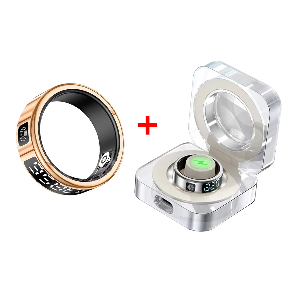 LED Display Screen Smart Ring for Heart Rate Oxygen Sleep Monitoring Multi Sports Modes Waterproof Bluetooth Women Healthy Rings