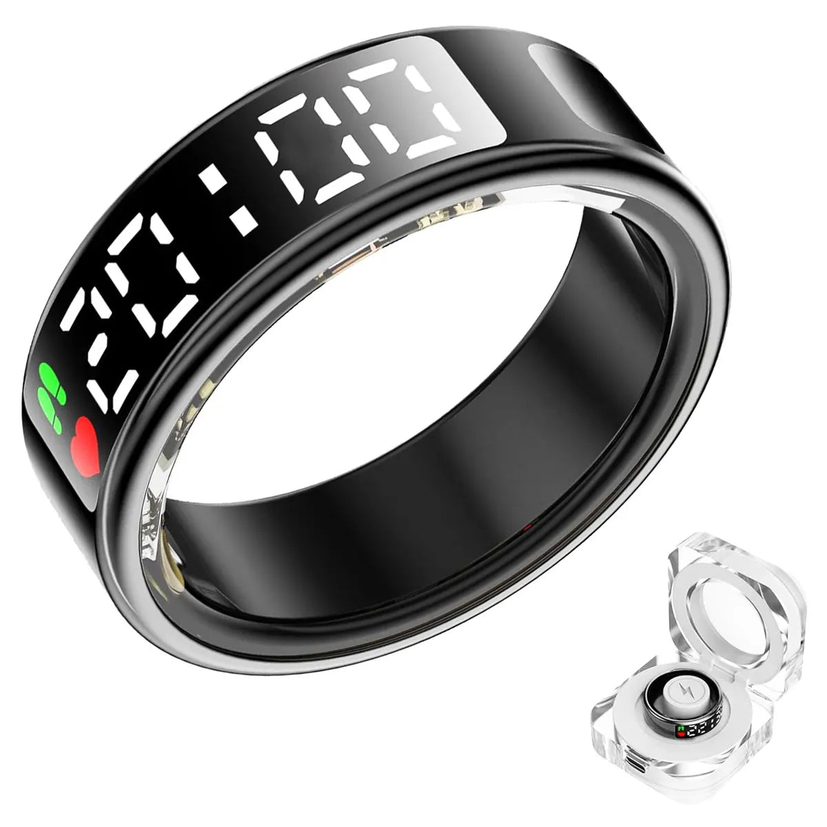 LED Display Screen Smart Ring for Heart Rate Oxygen Sleep Monitoring Multi Sports Modes Waterproof Bluetooth Women Healthy Rings