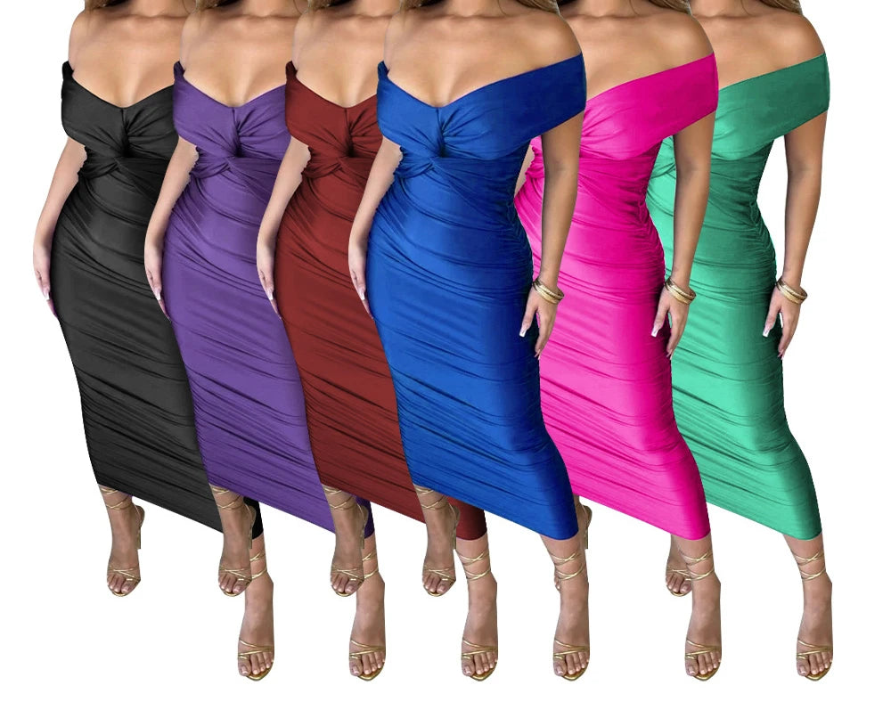 Women Evening Dresses V-neck Pleated Cocktail Elegant Party Dress Off The Shoulder Birthday Formal Prom Dresses XSY034 vestido