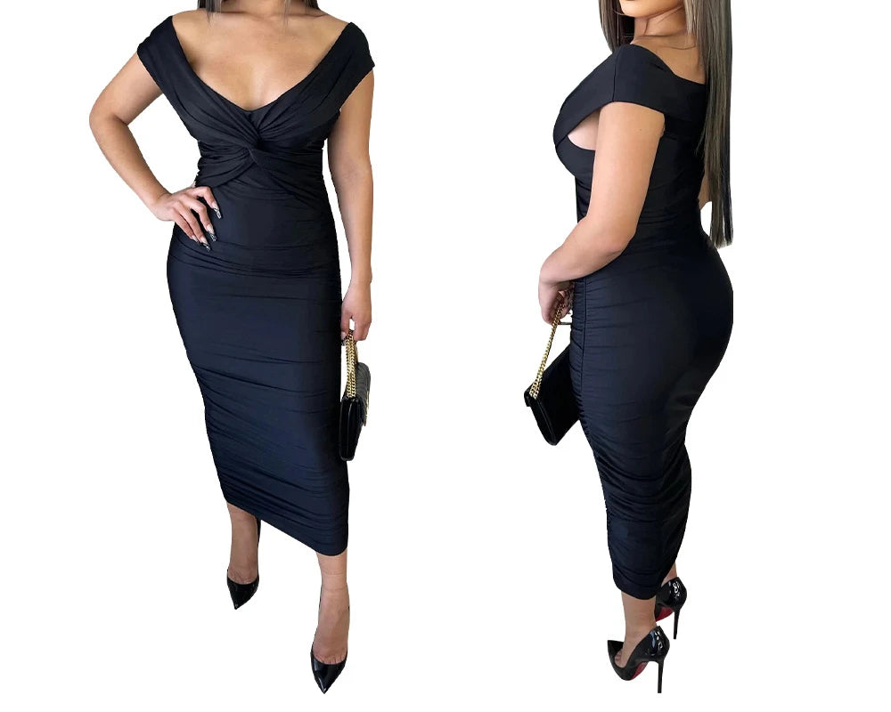 Women Evening Dresses V-neck Pleated Cocktail Elegant Party Dress Off The Shoulder Birthday Formal Prom Dresses XSY034 vestido