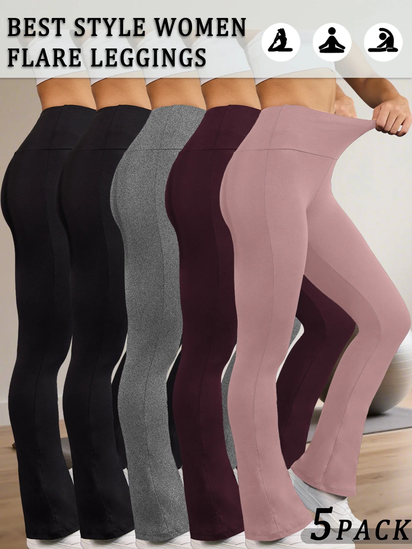 5 Pack Women's Super Soft Flare Pants High Waisted Tummy Control Workout Yoga Push Up Gym Fitness Leggings Bell Bottoms