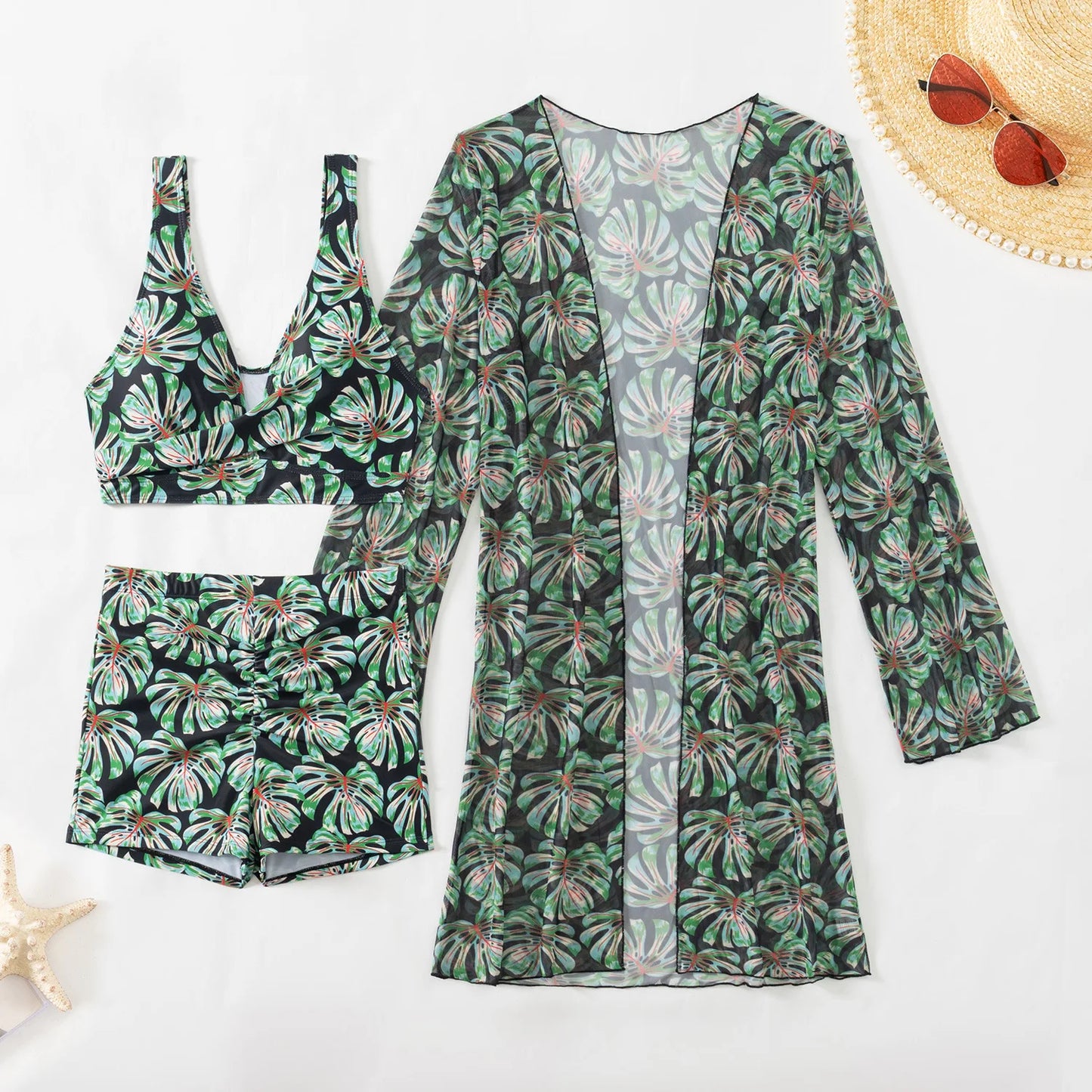 Summer Print Swimsuits Tankini Sets Female Swimwear Push Up For Beach Wear Three-Piece Bathing Suits Pool Women's Swimming Suit