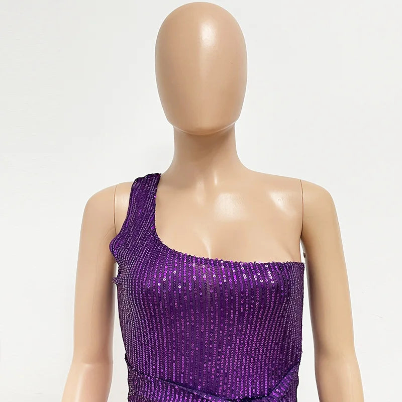 sexy women's dress summer pleat one shoulder sequin birthday evening dresses woman elegant party dresses cocktail prom dress X99