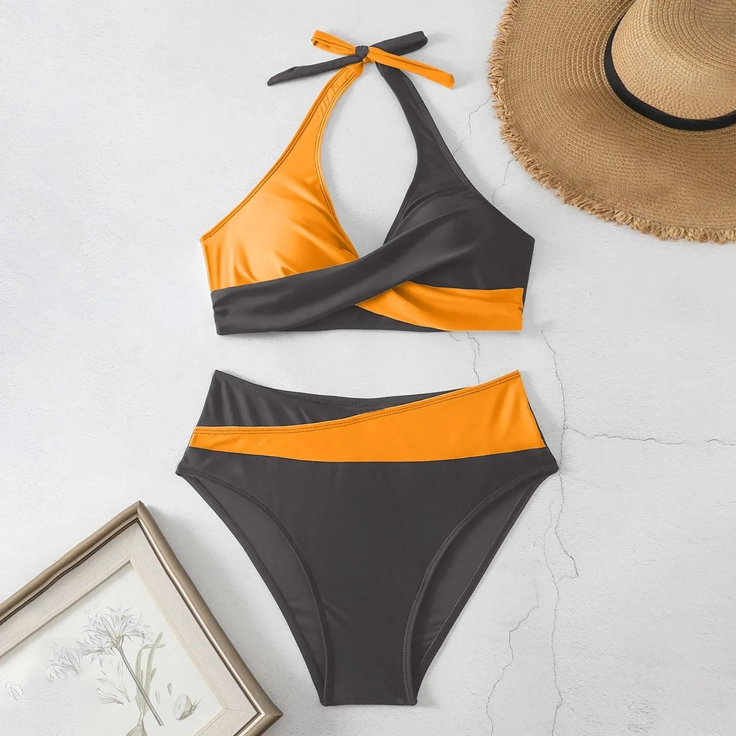 Sexy Cross Chest Strap Bikini New Soft Bag Shoulder Women's Swimming Suit Beach Fashion Color Block Summer Swimwear