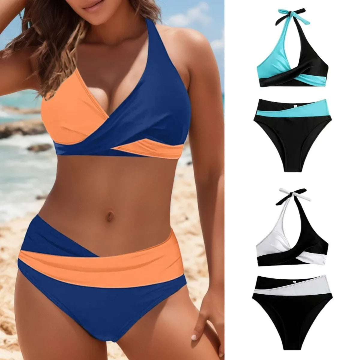Sexy Cross Chest Strap Bikini New Soft Bag Shoulder Women's Swimming Suit Beach Fashion Color Block Summer Swimwear