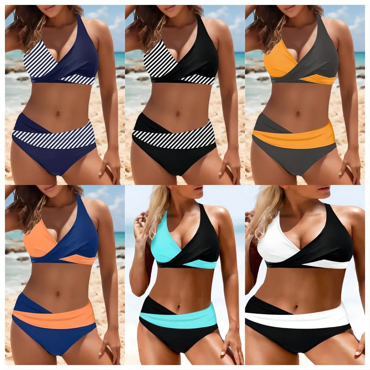 Sexy Cross Chest Strap Bikini New Soft Bag Shoulder Women's Swimming Suit Beach Fashion Color Block Summer Swimwear