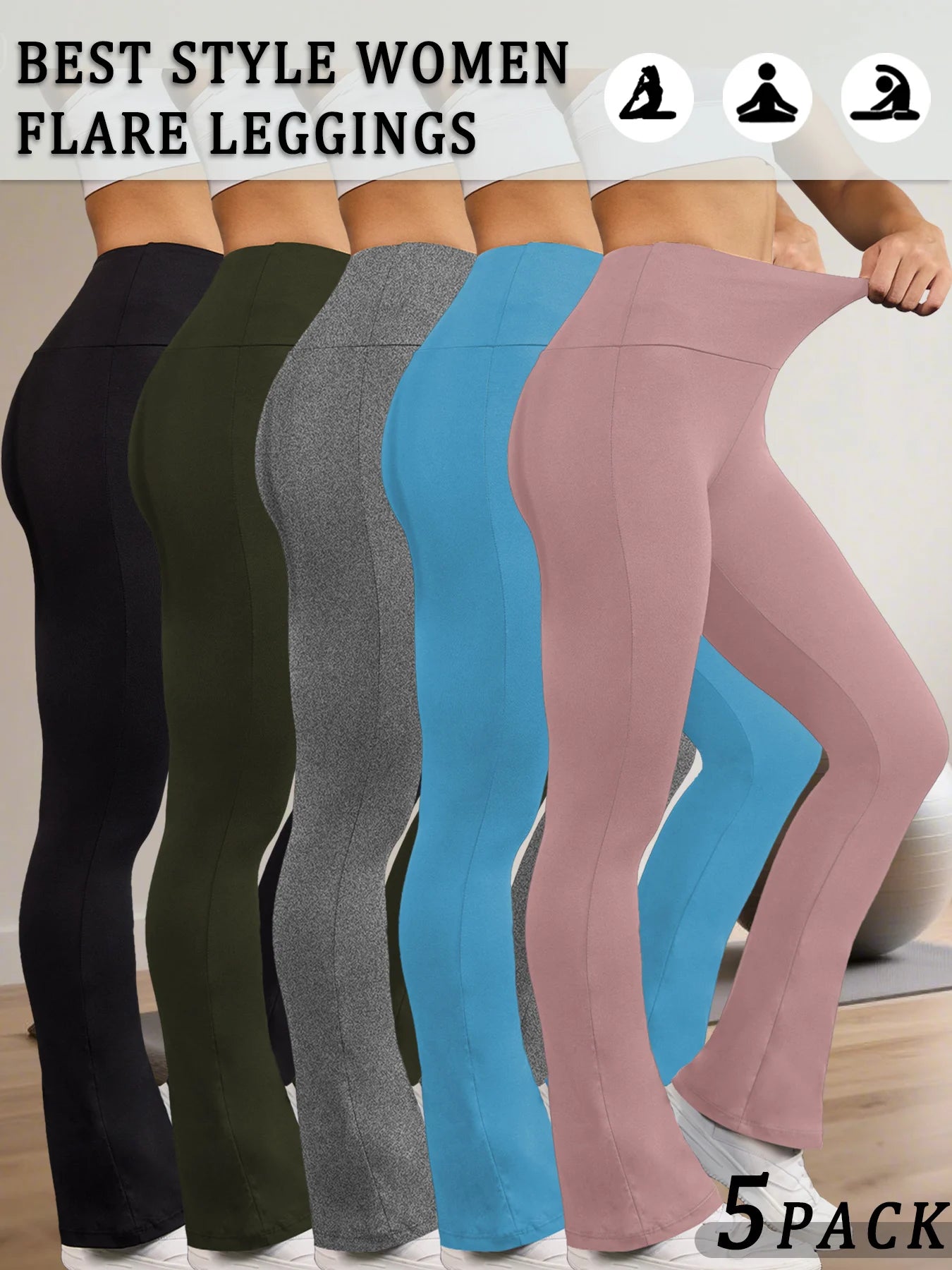5 Pack Women's Super Soft Flare Pants High Waisted Tummy Control Workout Yoga Push Up Gym Fitness Leggings Bell Bottoms