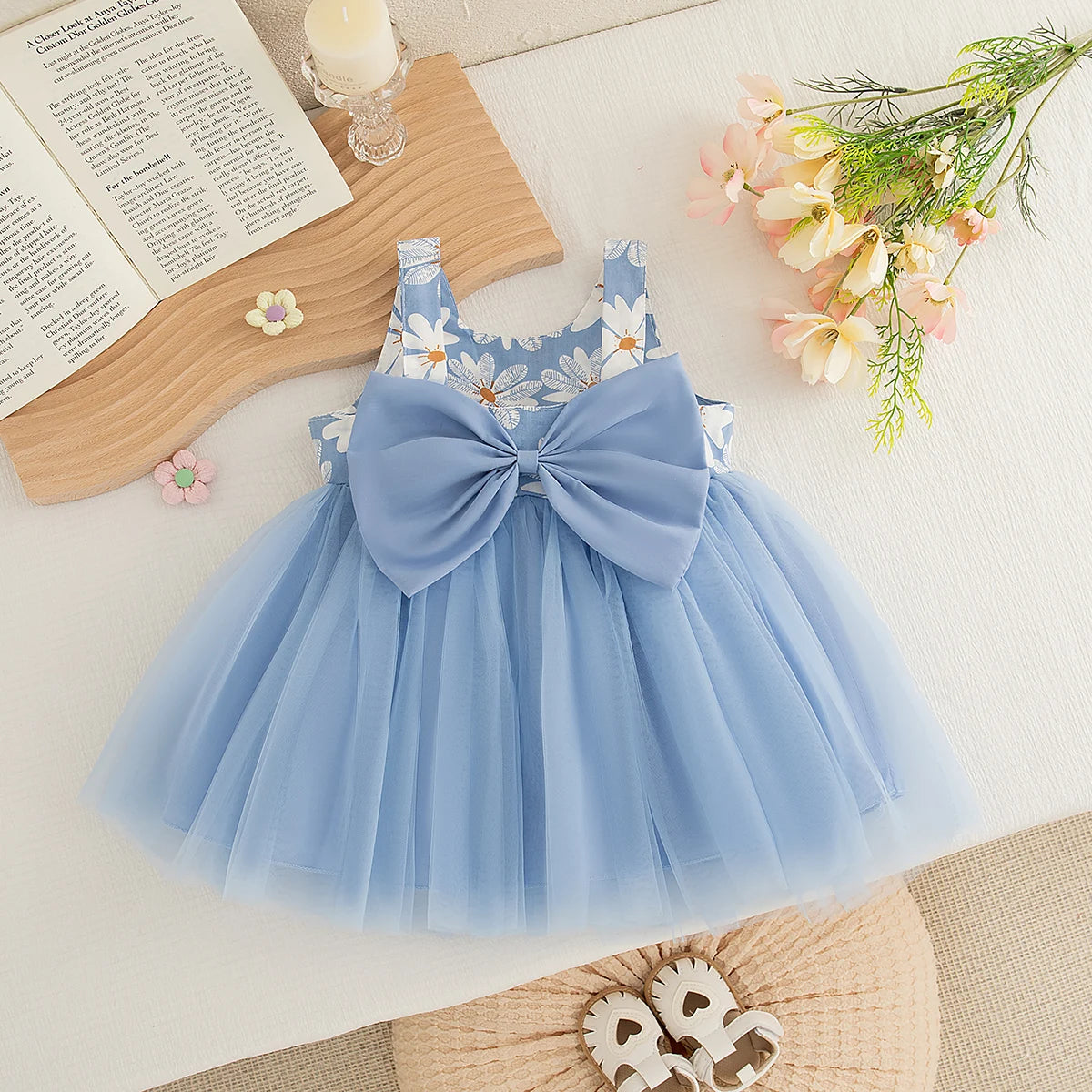 Baby Girl Dress Summer Bow And Daisy Pattern Halter Puffy Casual Girl Kid's Dress Cute Beach Baby Girls Princess Dresses