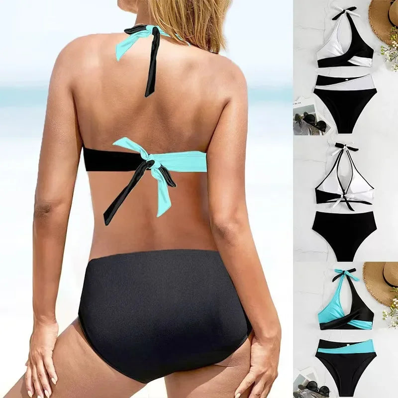 Sexy Cross Chest Strap Bikini New Soft Bag Shoulder Women's Swimming Suit Beach Fashion Color Block Summer Swimwear
