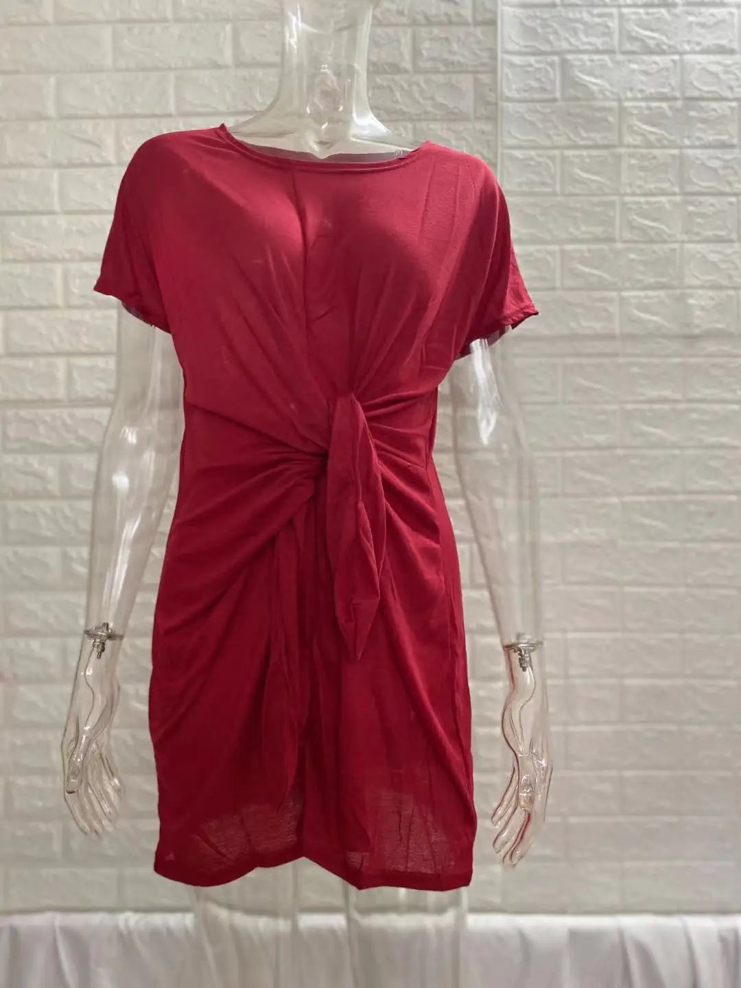 Dress Women Summer O-neck Short Sleeve Asymmetrical Lace Up Waist Solid Color Dresses 2022 Casual Vestidos Dropshipping JQMY9675