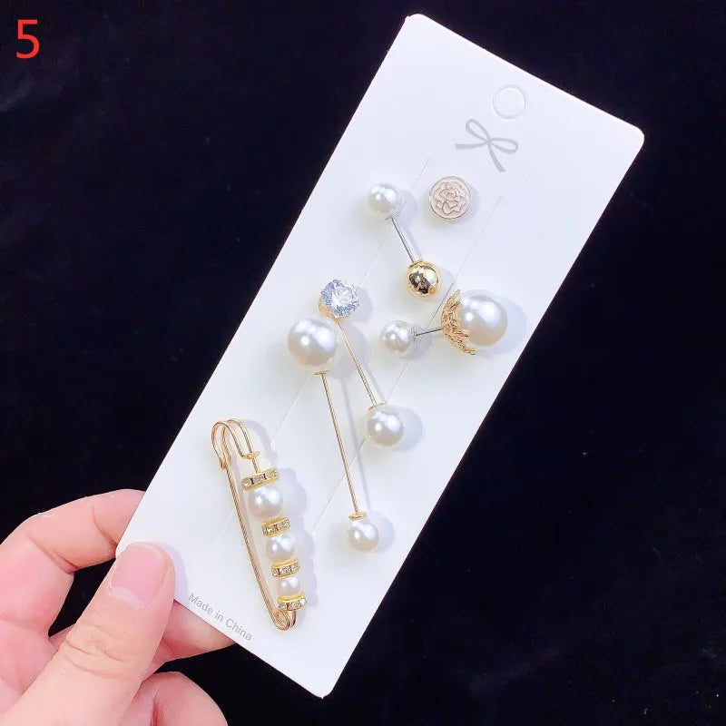 6PCS Brooch Set Big Beads Fashion Clothing Brooches for Women Pearl Lapel Pin Sweater Dress Brooch Pins Badge Buckle Accessories