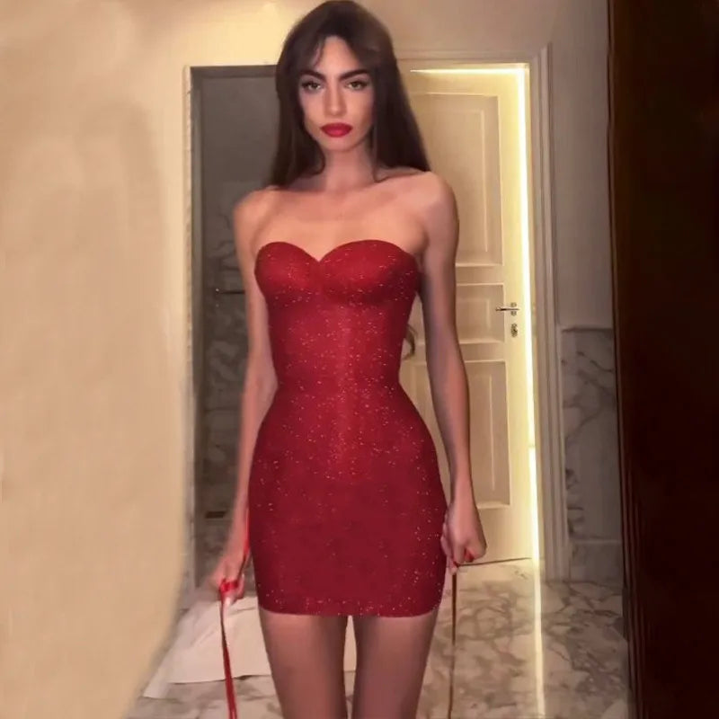 Sexy Pleat Strapless Long Dresses Women Sleeveless Backless Hip Package Lace-up Party Dress Lady New Christmas Cocktail Gowns