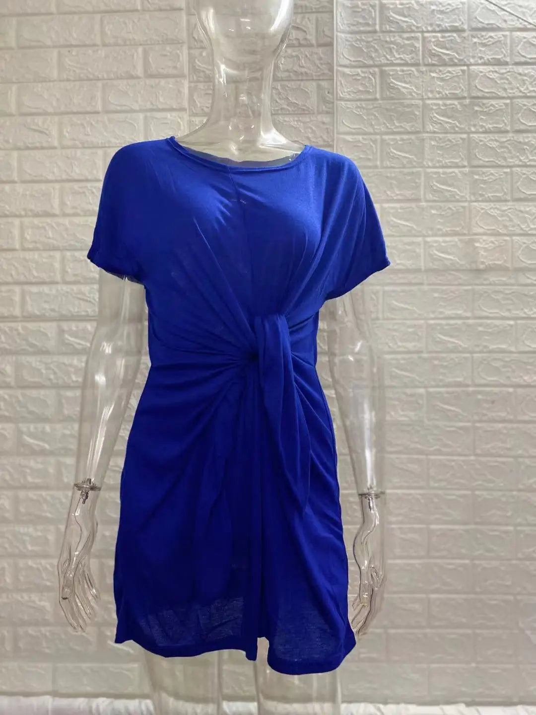 Dress Women Summer O-neck Short Sleeve Asymmetrical Lace Up Waist Solid Color Dresses 2022 Casual Vestidos Dropshipping JQMY9675