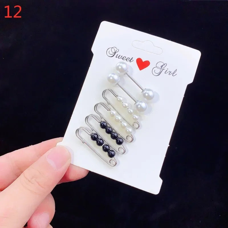 6PCS Brooch Set Big Beads Fashion Clothing Brooches for Women Pearl Lapel Pin Sweater Dress Brooch Pins Badge Buckle Accessories