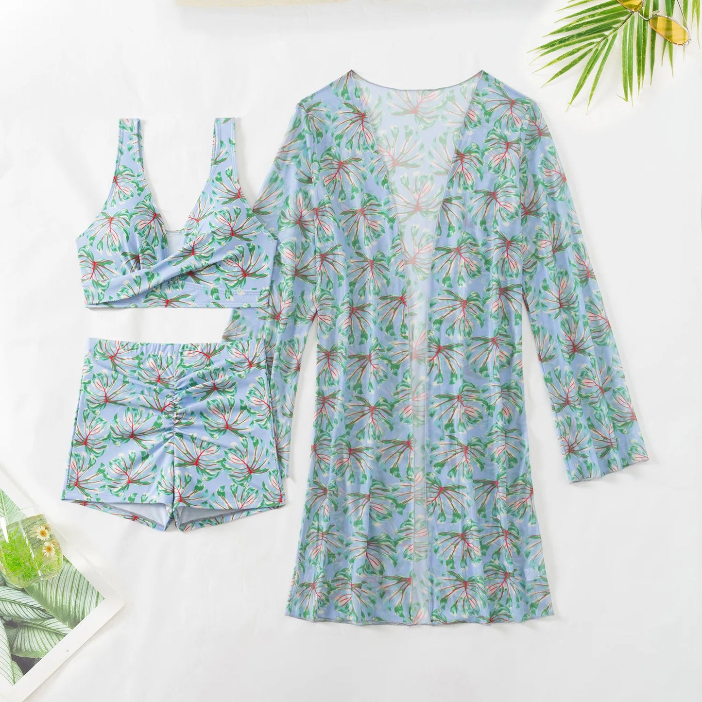 Summer Print Swimsuits Tankini Sets Female Swimwear Push Up For Beach Wear Three-Piece Bathing Suits Pool Women's Swimming Suit