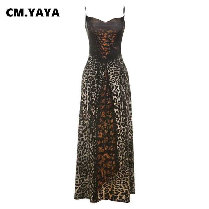 CM.YAYA 2025 Summer Elegant Sleeveless Leopard Print Strapless Floor-Length Long Women Dress Beach Party Evening Sexy Dresses