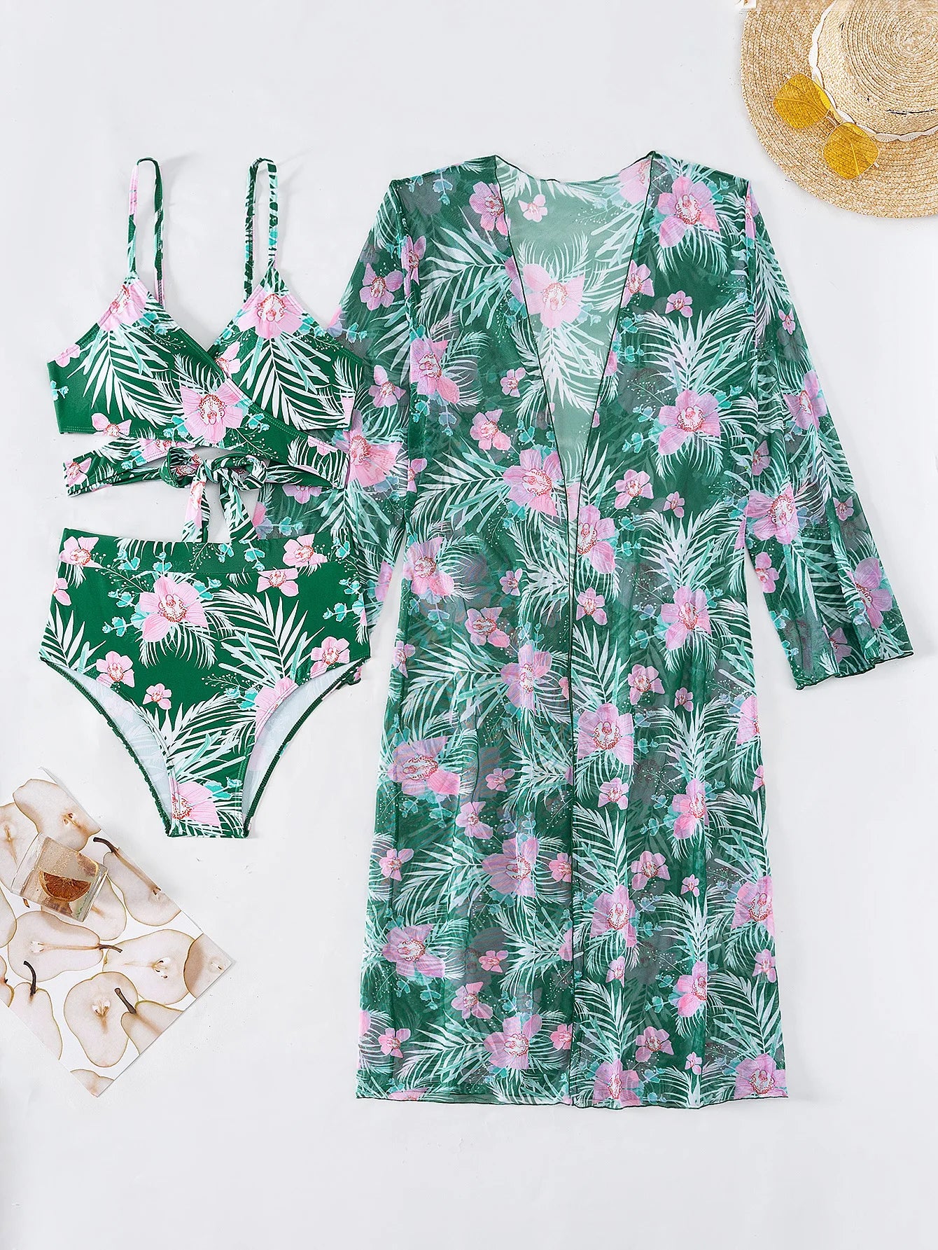 Summer Print Swimsuits 2025 Female Swimwear Push Up For Beach Wear Three-Piece Bathing Suits Pool Bather Women's Swimming Suit