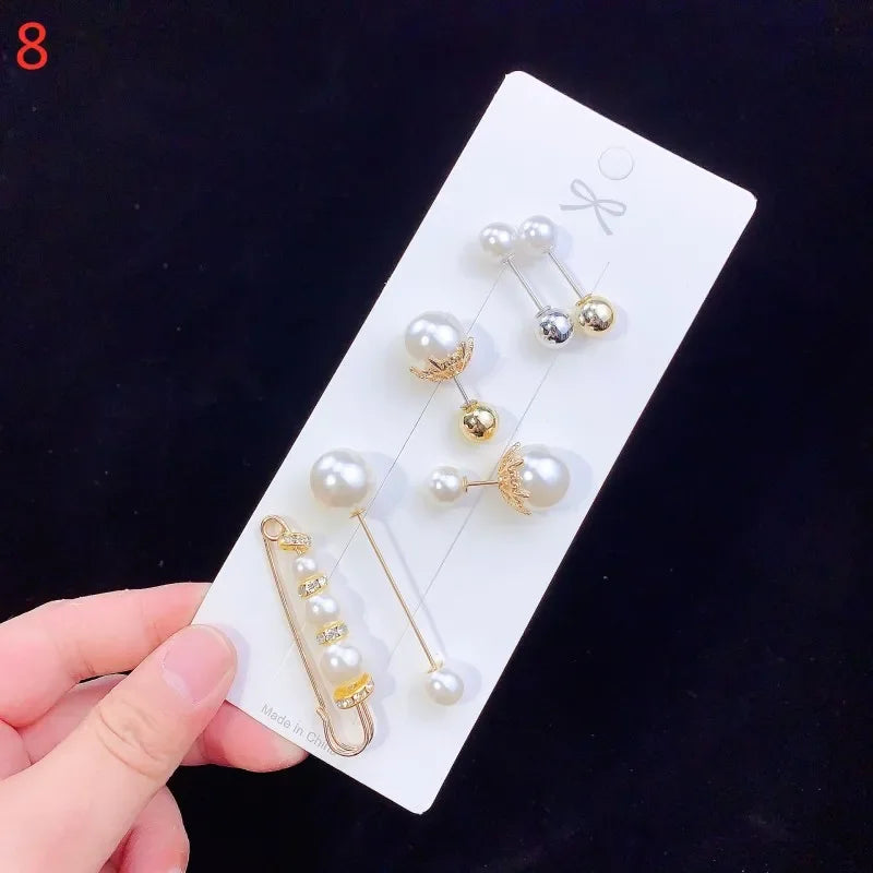 6PCS Brooch Set Big Beads Fashion Clothing Brooches for Women Pearl Lapel Pin Sweater Dress Brooch Pins Badge Buckle Accessories
