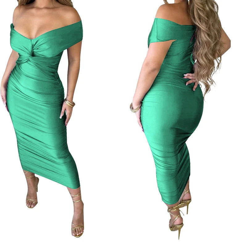 Women Evening Dresses V-neck Pleated Cocktail Elegant Party Dress Off The Shoulder Birthday Formal Prom Dresses XSY034 vestido