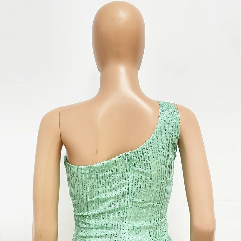 sexy women's dress summer pleat one shoulder sequin birthday evening dresses woman elegant party dresses cocktail prom dress X99