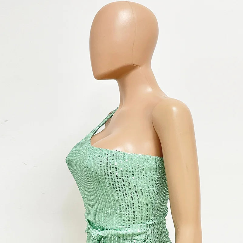 sexy women's dress summer pleat one shoulder sequin birthday evening dresses woman elegant party dresses cocktail prom dress X99