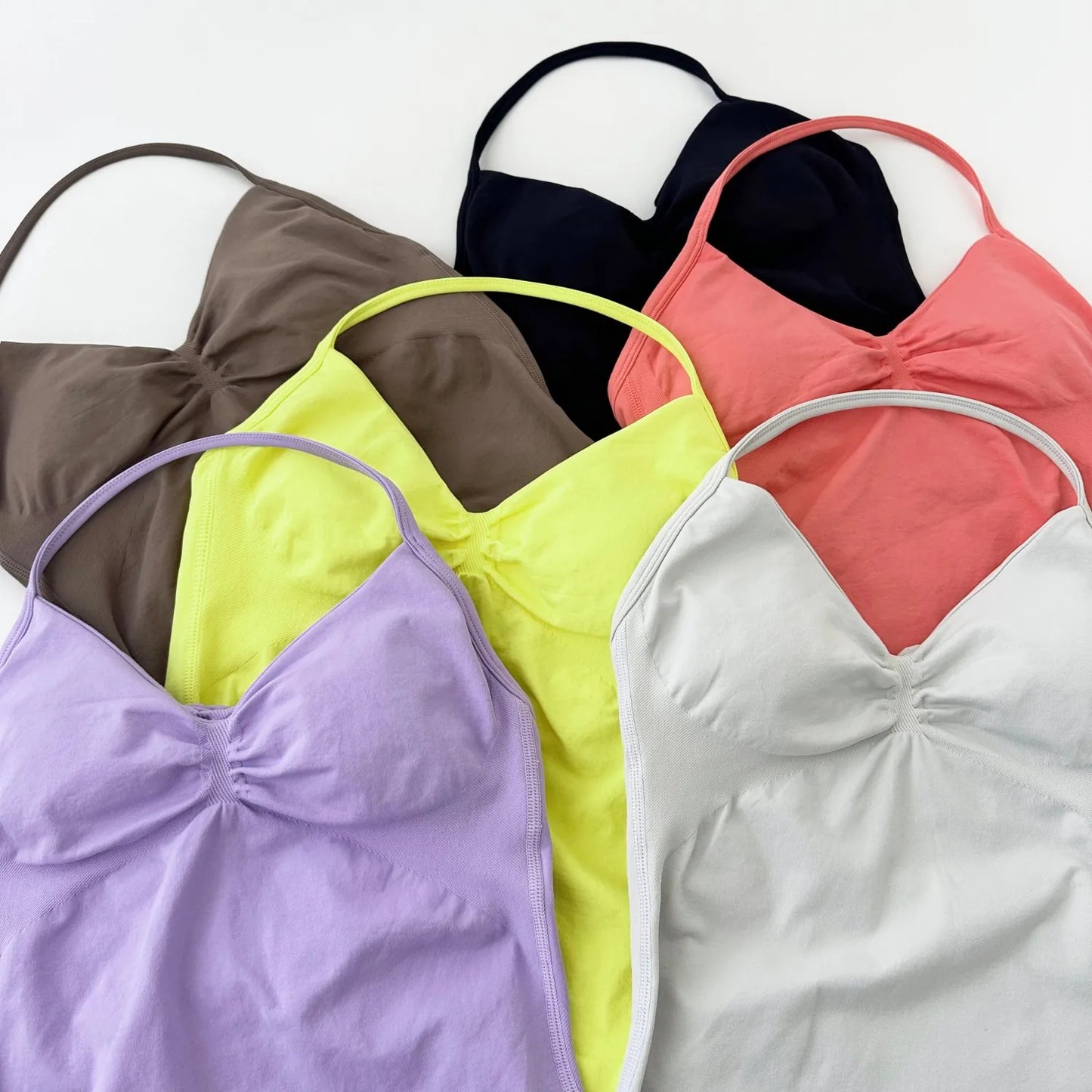 ARFTE Longline Strappy Gym Top Backless Gym Clothes Women Scrunch Built-in Bra With Removable Cups Yoga Tank Tops