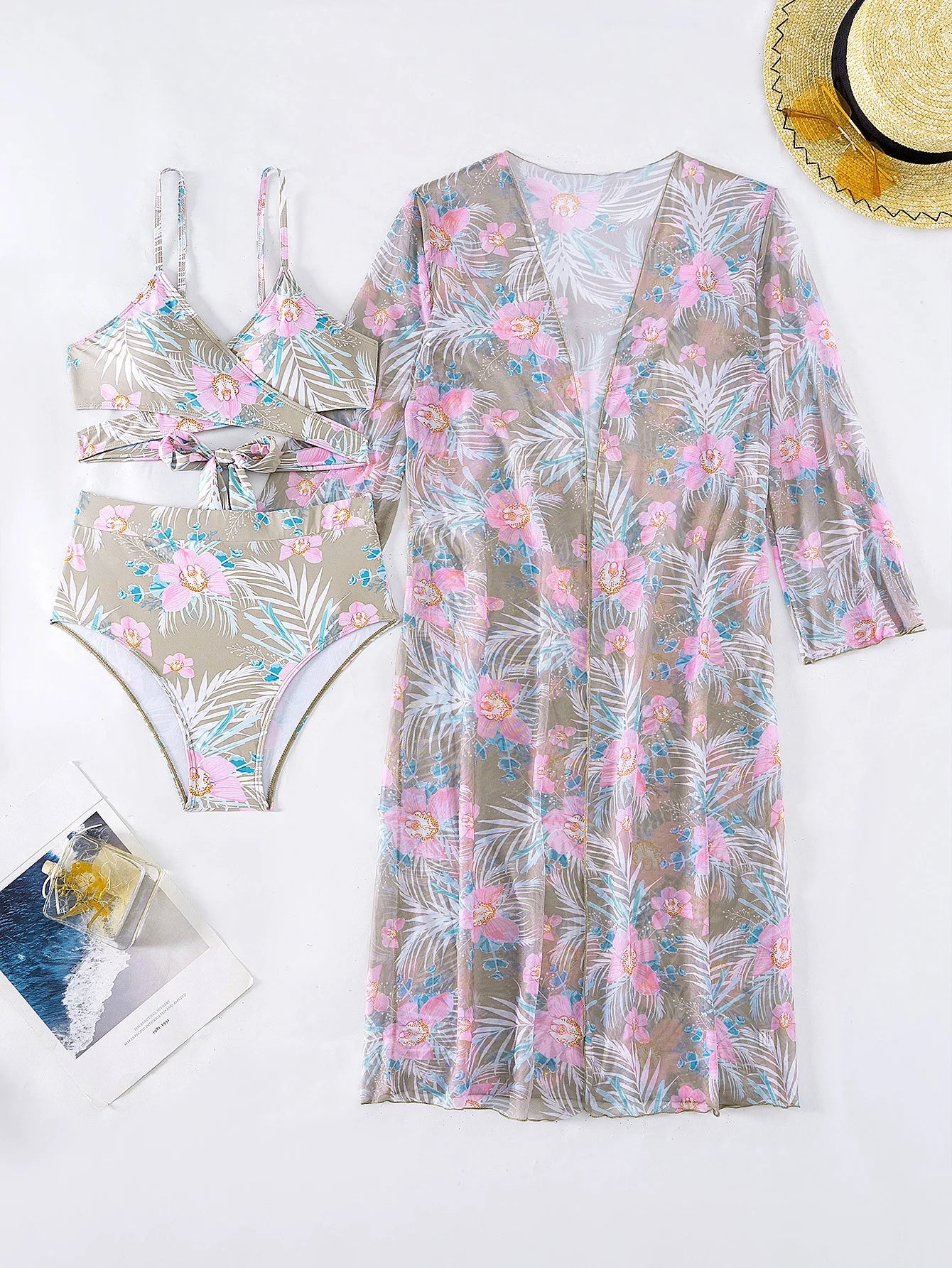 Summer Print Swimsuits 2025 Female Swimwear Push Up For Beach Wear Three-Piece Bathing Suits Pool Bather Women's Swimming Suit