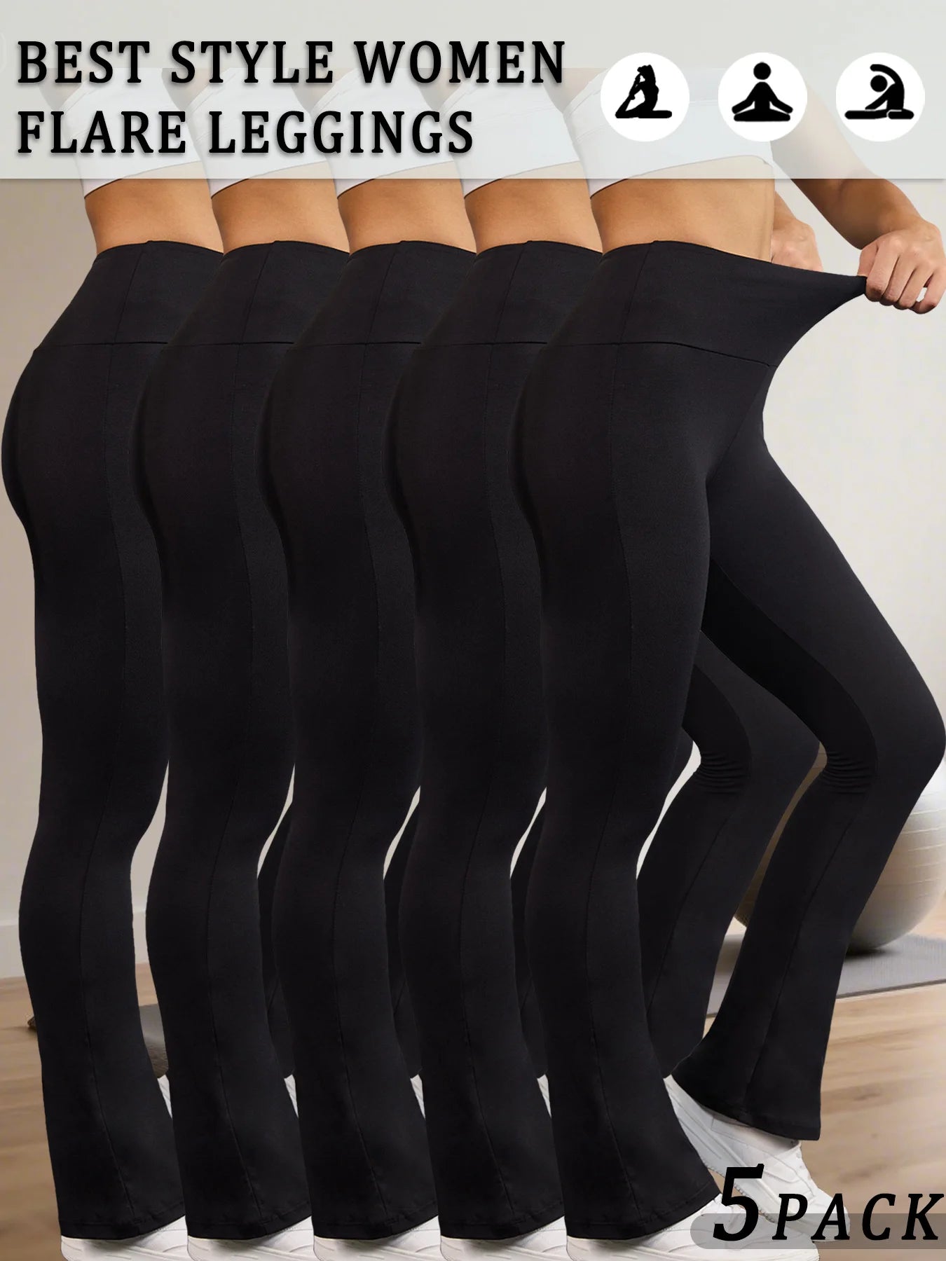5 Pack Women's Super Soft Flare Pants High Waisted Tummy Control Workout Yoga Push Up Gym Fitness Leggings Bell Bottoms