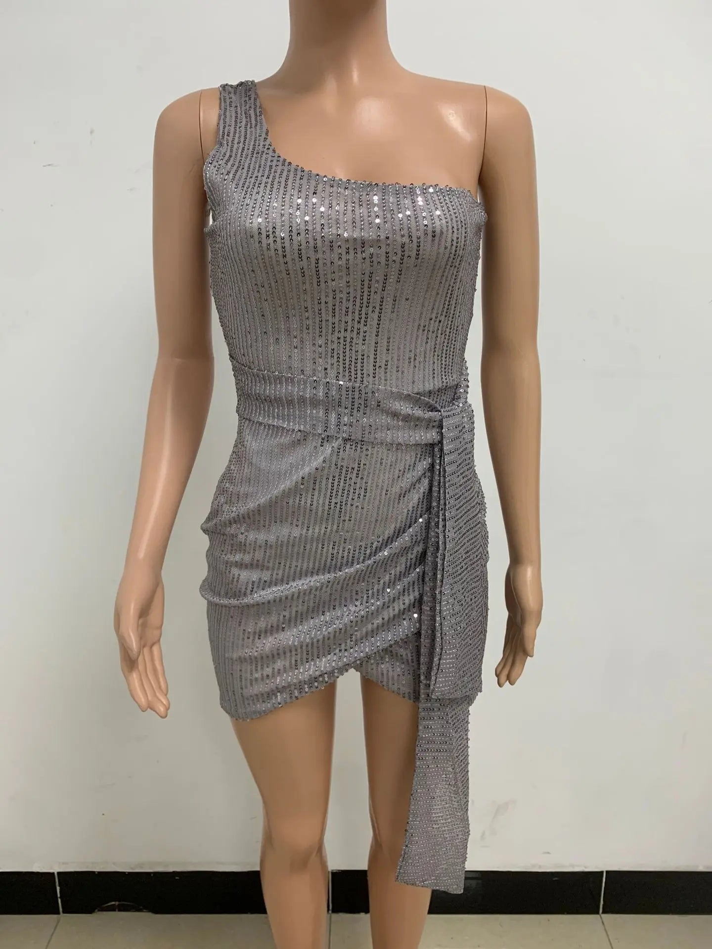 sexy women's dress summer pleat one shoulder sequin birthday evening dresses woman elegant party dresses cocktail prom dress X99