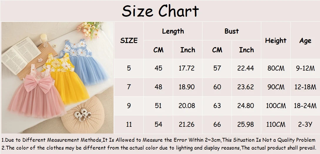 Baby Girl Dress Summer Bow And Daisy Pattern Halter Puffy Casual Girl Kid's Dress Cute Beach Baby Girls Princess Dresses