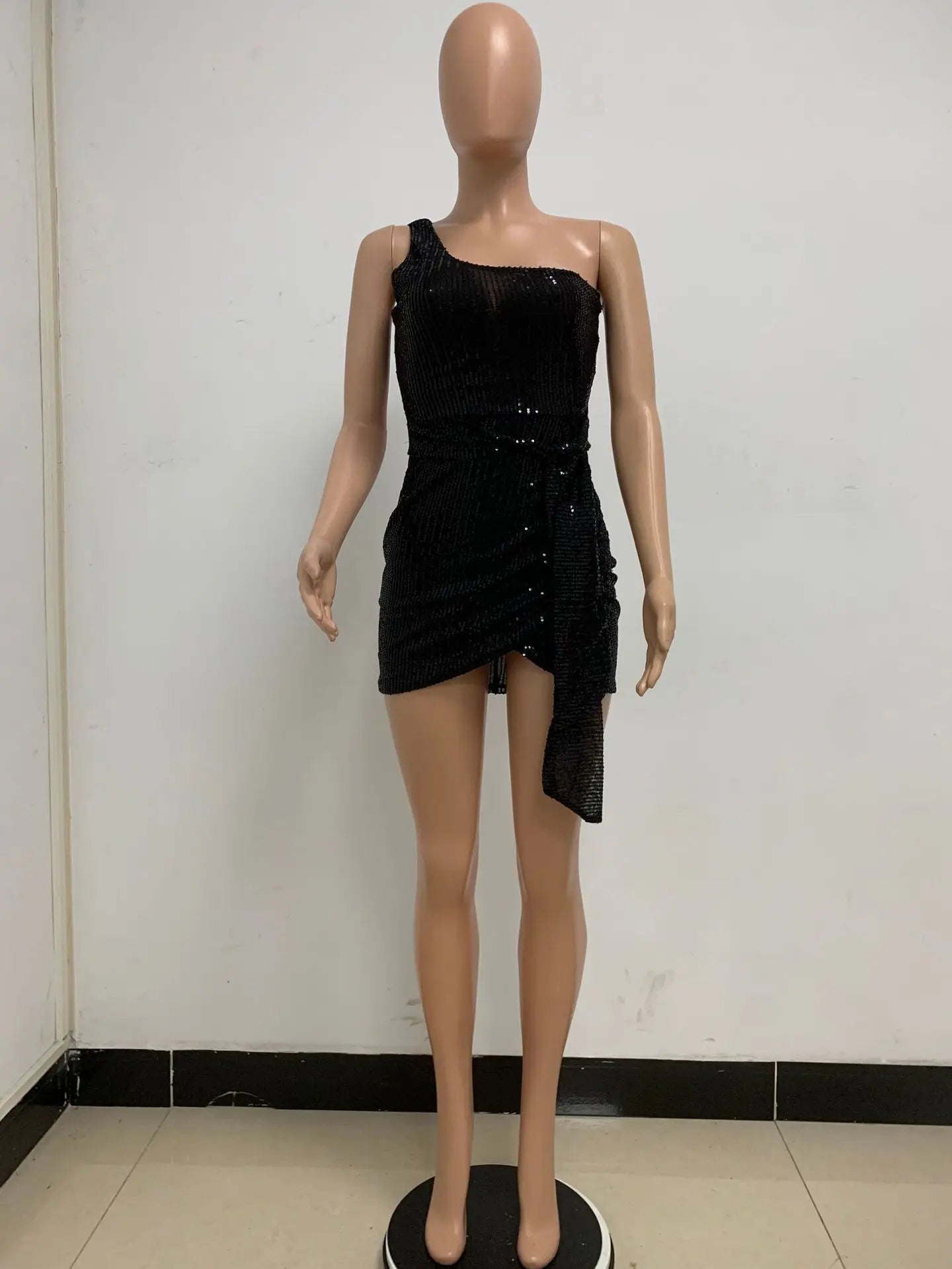 sexy women's dress summer pleat one shoulder sequin birthday evening dresses woman elegant party dresses cocktail prom dress X99