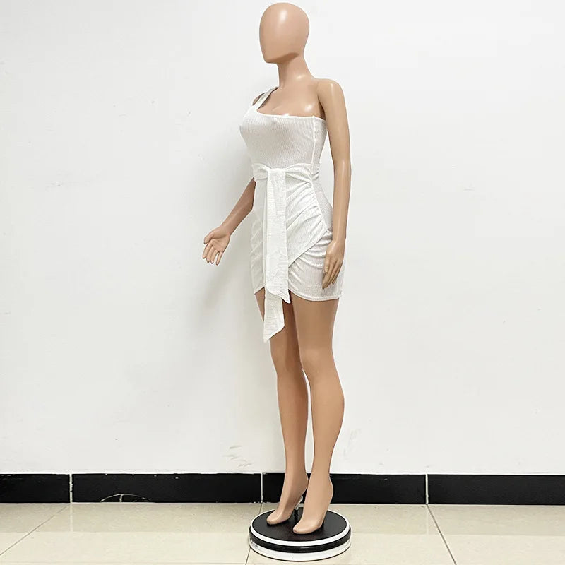 sexy women's dress summer pleat one shoulder sequin birthday evening dresses woman elegant party dresses cocktail prom dress X99